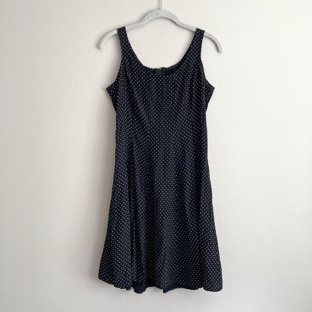 Vintage 90s Y2K Hunters Run Dress Size 10 Black White Polka Dot Momcore Preppy